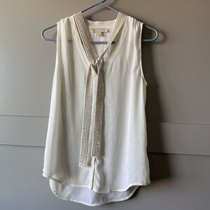 Michael Kors Gold Front Tie Sleeveless Top Button Up Blouse Women Sz Small White